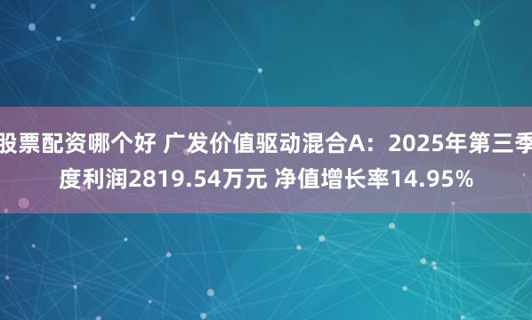 股票配资哪个好 广发价值驱动混合A：2025年第三季度利润2819.54万元 净值增长率14.95%